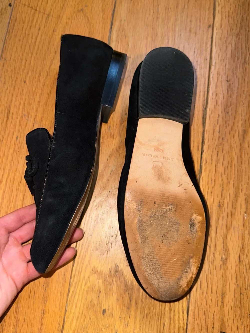 Ann Taylor Black Suede Tassel Loafers